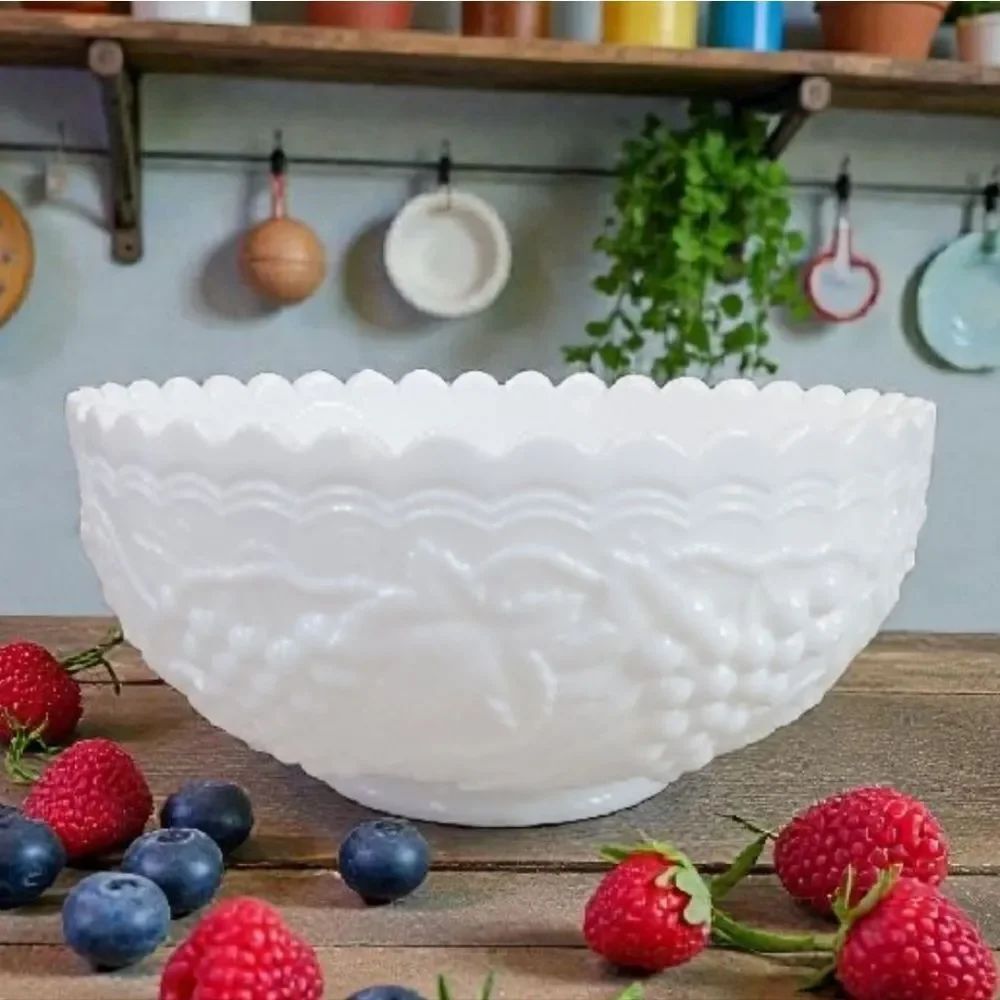 Vintage Imperial Glass "Vintage Grape" White Milk Glass Bowl